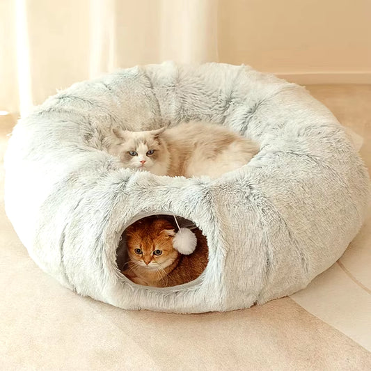 Plush Cat Bed Washable Warm Tunnel Bed Kennel Nest Cave Stuff Items Pet Supplies Cat Accessories House Kitten Training Toy